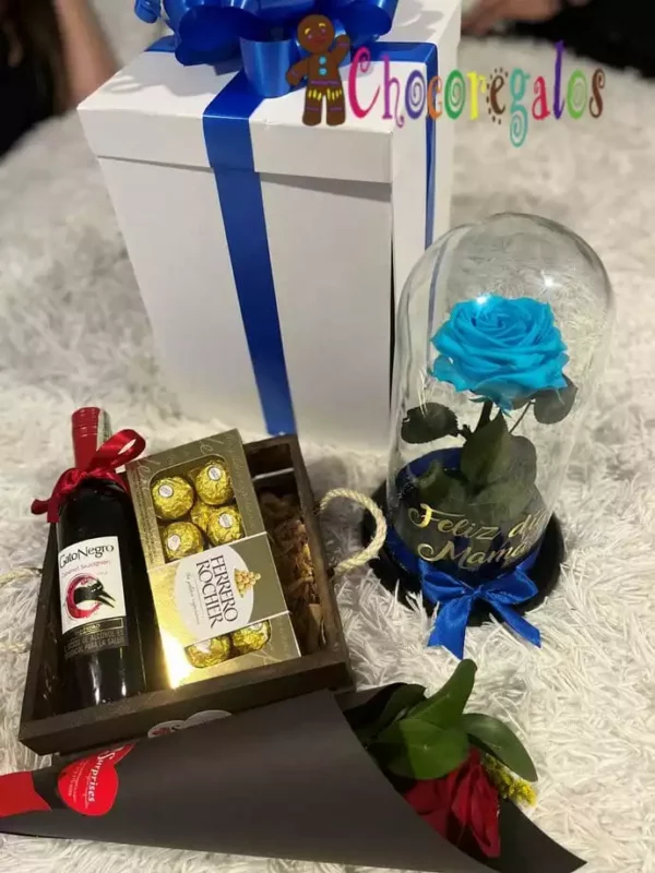 Detalles finos, regalos con rosas y chocolates